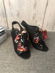 Bamboo Crave Shoes Womens Size 5.5 Floral Red Ribbon Tie Open Toe Strap Heels - Picture 1 of 6