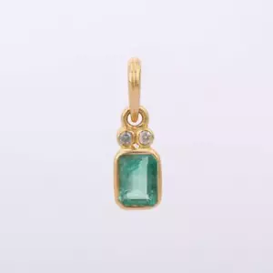 Smaragd und Diamant Anhänger 14K Gelbgold Blende Fassung Jahrestag Geschenk - Bild 1 von 4