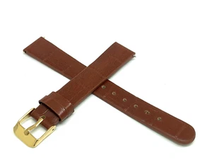 Invicta Watch Replacement Band Brown Leather 16mm Lug Gold Tone Steel Clasp - Picture 1 of 6