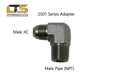 2501-04-08 Adaptador 1/4" Macho JIC 37° x 1/2" Macho Tubo NPT 90° Codo Foto 1 de 2