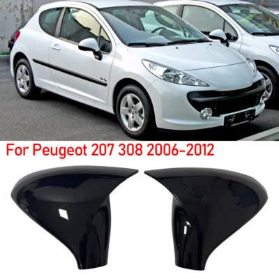For Peugeot 207 308 2006-2012 2Pcs Gloss Black Rearview Mirror Cover Shell Caps - Image 1 of 4