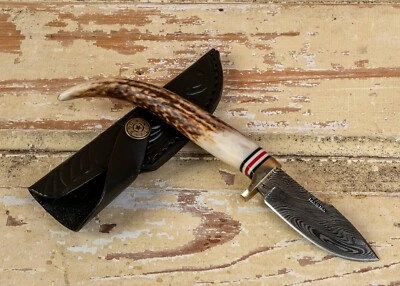 Custom Handmade 8" Damascus Stag Antler Handle HUNTING Ren Fair FEAST KNIFE - Image 1 of 4