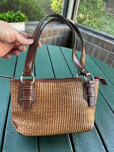 Fossil Woven Straw and Leather Purse Small Shoulder Bag