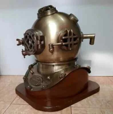 Antiguo Casco de Buceo 18" Azul Marino Buzos Marinos Buceo Marino Buzos Casco Base de Madera Foto 1 de 3