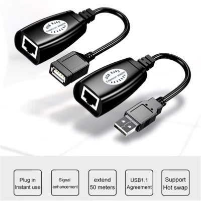 USB 2.0 to CAT5e CAT6 RJ45 LAN Modem Active Extension Adaptor Cable Converter - Image 1 of 4