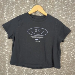 Nike Air Smiles Graphic Print Black Cropped T-shirt Girl's XL - Picture 1 of 7