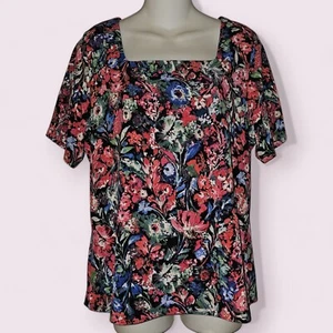 T Tahari Women's L Multicolor Floral Print Square Neck Short Sleeve Knit Top - Picture 1 of 12