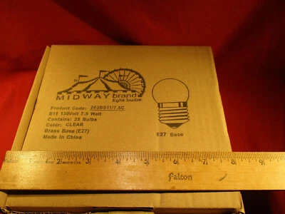 Midway Brand Clear S11 7.5 watt E27 Edison bulbs box of 25 130v  203BS11/7.5C - Image 1 of 4