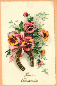  Carte Postale-Heureux Anniversaire-Bouquet de Fleurs-Pensées-Ed.MD-B.41 - Foto 1 di 1