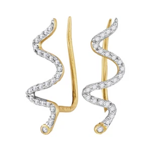 10kt Yellow Gold Womens Round Diamond Snake Climber Earrings 1/6 Cttw - Picture 1 of 1