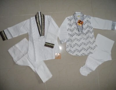 NUEVO Lote 4 Piezas Blanco Bordado Salwar Kameez Conjunto Conjunto Niño Pequeño 2 3 4 Yo Foto 1 de 3