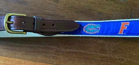University of Florida Gators Woven Cotton Belt Brass Buckle Leather Ends Size 32 Cover