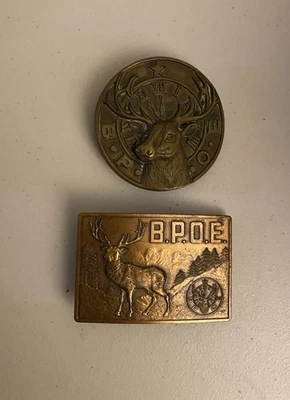Lote De 2 Hebilla De Cinturón Benevolente Orden De Protección Alces BPOE Latón Sólido De Colección Foto 1 de 2
