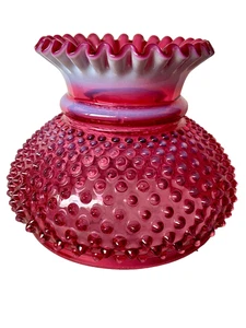 Vintage Fenton Cranberry Opalescent Hobnail Ruffled Lamp Shade 6 3/4" Fitter - Picture 1 of 14