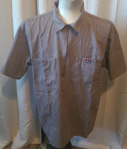 Camisa Hombre Cremallera Parcial Frontal - XL - Rayas Marrón y Blanco - Ben Davis - Imagen 1 de 8