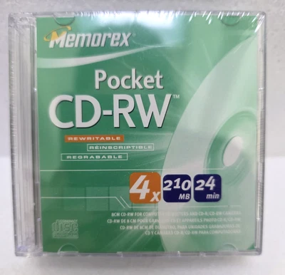 Memorex Pocket CD-RW 4x 210 MB 24-min. Blank Mini Discs 5 Pack Sealed 1 DAY Ship - Image 1 of 3