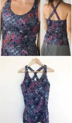 LULULEMON KANTO CATCH ME FLORES VENTOSAS LUNARES NEGRO CAMISETA SIN MANGAS 4 S SUJETADOR INCORPORADO Foto 1 de 4