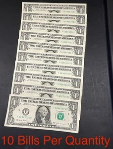 NEW Uncirculated ONE Dollar Bills Series 2017 $1 Sequential Bank Notes Lot of 10 - Picture 1 of 6