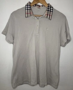 Vintage Burberry London Ladies Polo Shirt Size XL Beige Check Collar - Picture 1 of 6