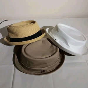 3 Men's Hats Everyday Cotton Porkpie Boater  L/XL  - Picture 1 of 10