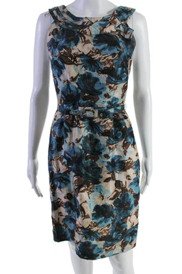 Vestido feminino Kate Spade New York de seda estampa floral com cinto azul marrom tamanho 2 - Imagem 1 de 4