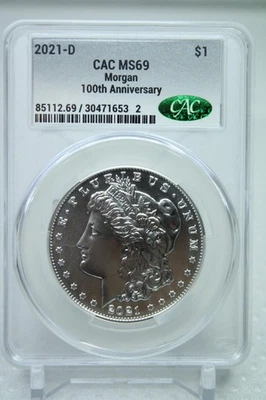 2021-D Silver Morgan Dollar 100th CAC MS69 #1653 - Image 1 of 4