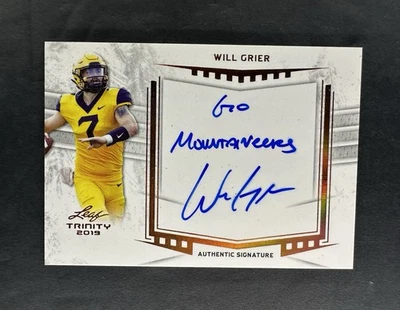 2019 Leaf Trinity Will Grier WVU West Virginia Mountaineers Inscription & Auto - Image 1 of 2