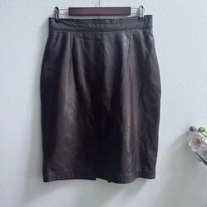 Danier Damen-Bleistiftrock braun Echtleder Größe 14 hohe Taille Midi klassisch - Bild 1 von 7