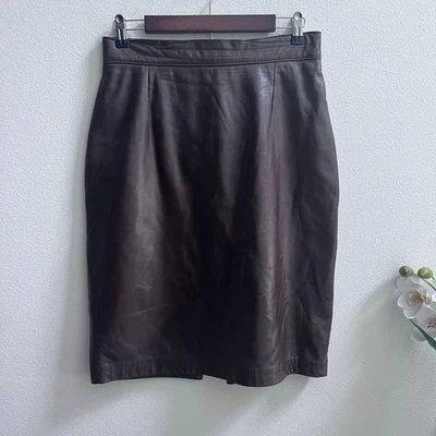 Falda lápiz Danier marrón de cuero genuino para mujer talla 14 cintura alta midi clásica Foto 1 de 4