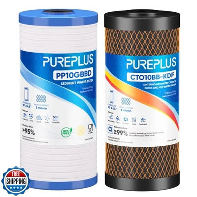 PUREPLUS 5 Micron 4.5" x 10" Whole House Water Filter Combo Kit with Grooved  - Image 1 of 4
