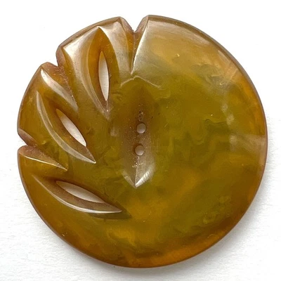 Large Vintage Bakelite Button Pierced Yellow/Green Marbled 1-1/2” - Image 1 of 4