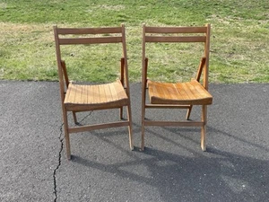 Pair of Vintage Aldo Jacober Bazzani Style Slat Wood Folding Chair MCM Wedding - Picture 1 of 5