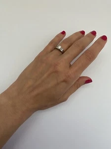 18k Solid 2 Tone Gold Solitaire Round Lab-Created Stone Engagement/Wedding Ring - Picture 1 of 10