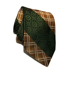 Vintage 1970’s~Brittania Wide Necktie~Polyester~Green & Gold Geometric Stripes - Picture 1 of 12