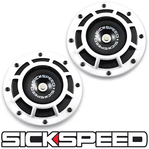 SICKSPEED 2PC WHITE SUPER LOUD GRILLE MOUNT COMPACT BLAST TONE HORN W HARNESS P2 - Picture 1 of 1