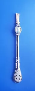 Vintage Silver Tone Industria Argentina Tea Bombilla Straw Ornate Tea Strainer - Picture 1 of 4
