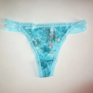 PINK Victoria's Secret Strappy Lace Thong Panty  M L Blue Aqua Tie Dye nwt - Picture 1 of 5