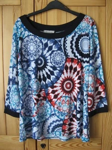 Bassini tie-dye print stretch jersey top in blue/turquoise/red/white Size 14 VGC - Picture 1 of 13