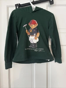 Polo By Ralph Lauren Polo Bear Youth Size 5 Dark Green Hooded Long Sleeve Shirt - Picture 1 of 9
