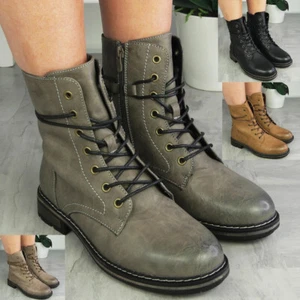 Botines Zapatos del Ejército Damas Cálidos Forrados Cremallera Con Cordones Informales Trabajo Mujeres Tallas - Imagen 1 de 33