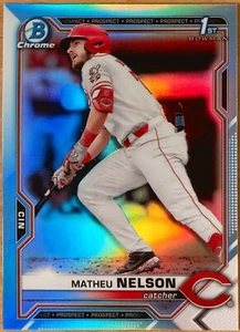 2021 1st Bowman Chrome Draft Matheu Nelson SKY BLUE Refractor Cincinnati Reds - Picture 1 of 1