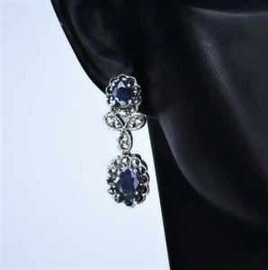 BLAUER SAPHIR, MARKASIT ECHT ABGEBAUTE EDELSTEINE MASSIV STERLING 925 SILBER OHRRINGE - Bild 1 von 7