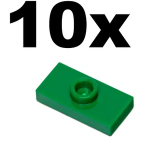 NEW LEGO - PLATES - Modified - 1 Stud in Center (Jumper) 1 x 2 Grean x 10  - Picture 1 of 1