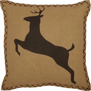 Dawson Deer PILLOW 12X12 Rustic Country Cabin Lodge Burlap Tan Brown VHC Brands - Picture 1 of 6