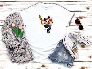 Red bandana wooden sword pirate Mickey Mouse 3/4 Short sleeve Woman T Shirt K3 - Picture 1 of 2
