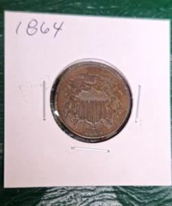 1864 Lg Motto 2C - High Grade - Full Motto - Chocolate Brown - Die Break Rev - Picture 1 of 11