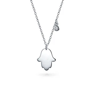 Delicate Hamsa Hand of God Fatima Pendant Necklace 14K Gold Plated Silver - Picture 1 of 7