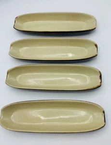 4 Vintage Corn on the Cob Ceramic Pottery Dish Holder Tray Brown Glazed Cream - Picture 1 of 12
