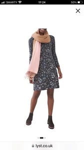 White Stuff Dress Grey Fleur Jacquard Cotton Jersey Pocket Long Sleeve 14 - Picture 1 of 2