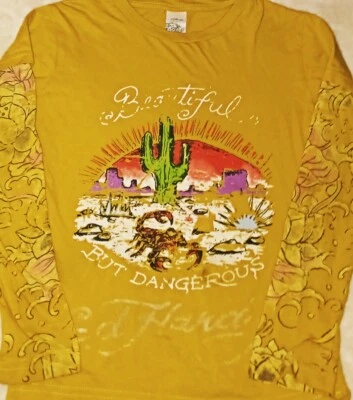 Ed Hardy Girls Vintage Gold Mustard Y2K Long Sleeve Tattoo Shirt Size 8 Kids EUC - Image 1 of 4